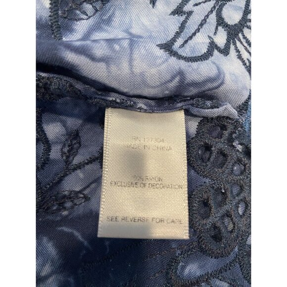 John Mark Shirt Blouse Navy Blue Embroidery Eyelet Wire Collar Size Large L - Picture 5 of 5